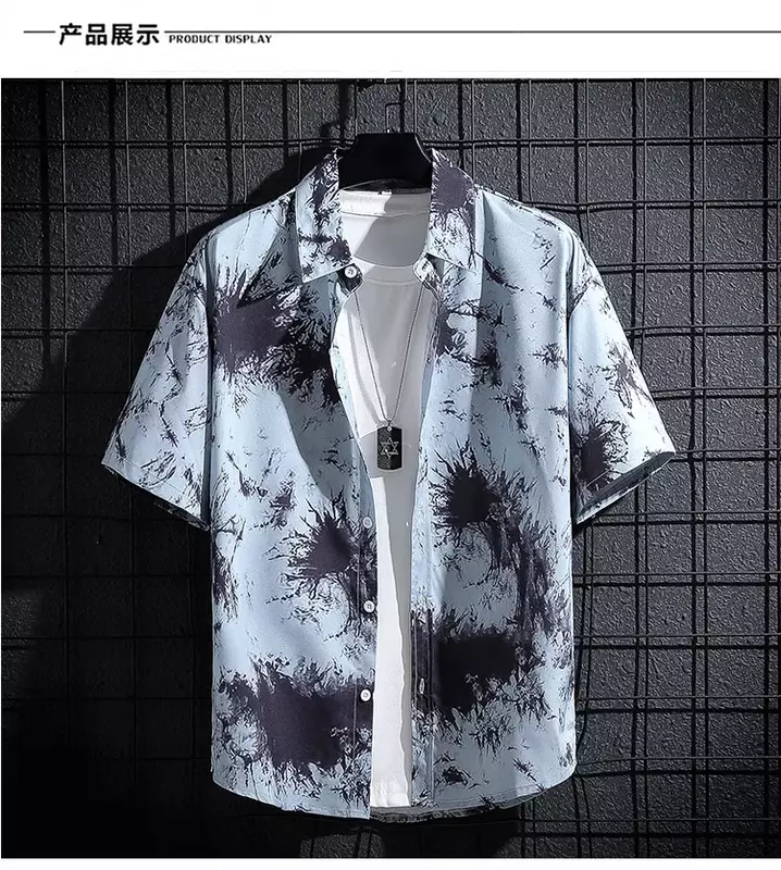 men's short-sleeved printed shirt men and women  beach clothes personality thin couple tops