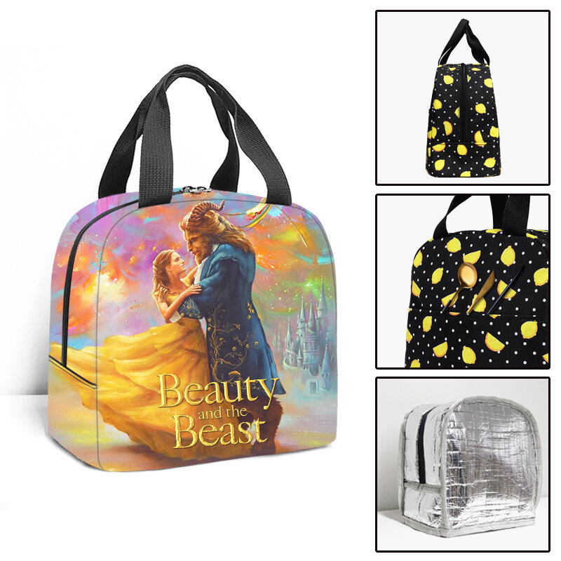 Disney Beauty and the Beast Insulated Lunch Bag Boy Girl Travel Thermal Cooler Tote Food Bags Portable Student School Lunch Bag