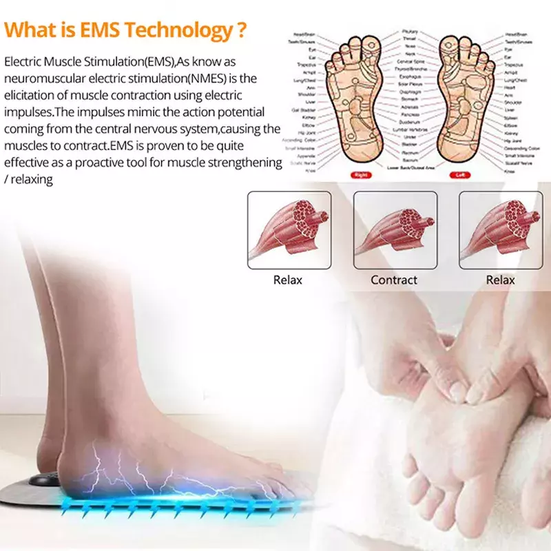 EMS ไฟฟ้านวดเท้า Pad ฟุตกล้ามเนื้อ USB ชาร์จ Stimulator นวดเท้าปรับปรุงการไหลเวียนโลหิตบรรเทาปวด