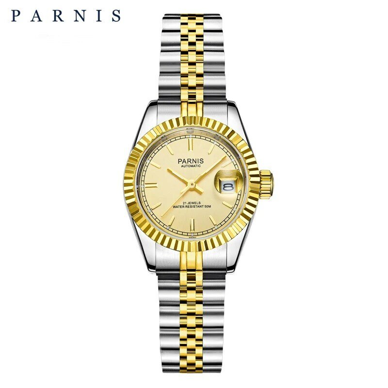 27Mm Parnis Vrouwen Horloge Luxe Mechanische Dames Horloges Diamond Schaal Roestvrij Staal Japan Beweging Armband 2022 Doos Gift