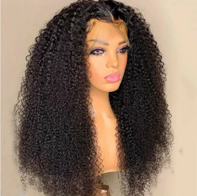 26 Inch Long Black  Synthetic  Lace Front Wig Kinky Curly   For Women  With Baby Hair Pre Plucked 180% Density Daily Cosplay