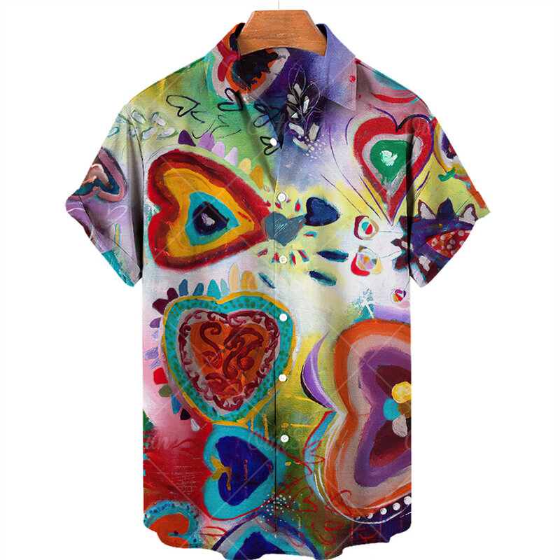2022 3d graffiti pintura a óleo impresso camisa masculina moda streetwear havaiano camisa praia casual lapela plus size 2022