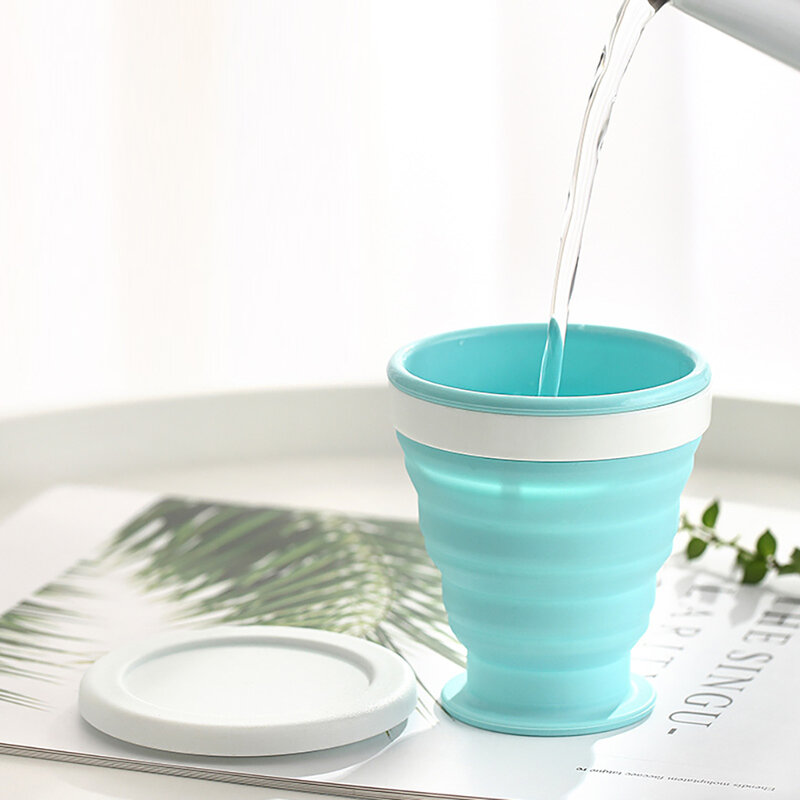 Taza de silicona plegable de 200ML, taza de café retráctil, taza de té de viaje con tapa a prueba de polvo, taza de agua para deportes al aire libre