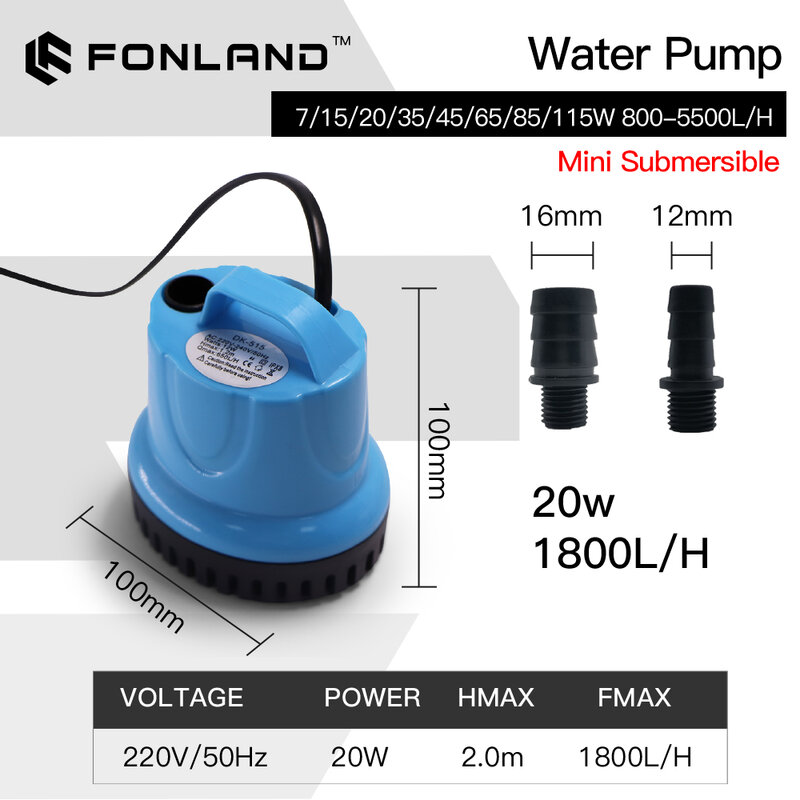 FONLAND-bomba de água submersível para o refrigerador industrial, bica do controle de temperatura, 10 W, 18 W, 25 W, 45 W, 65 W, 85 W, 115W, 850-5500L/H, 110V, 220V