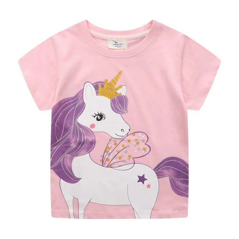 Camisetas de algodón para niña de 2 a 8 años, para niña Camiseta con estampado de unicornio, Tops de manga corta de verano, ropa infantil