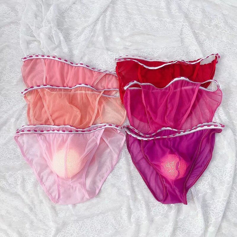 New Fashion Sexy Transparent Mesh String Men's Three Bags Briefs Temptation Nude Feel Plus Size Men's Underwear Boxer Men
