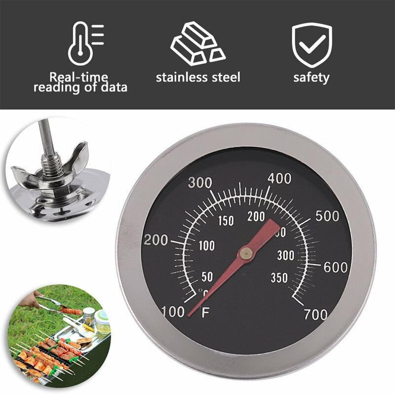Stainless Steel Oven Thermometers BBQ Smoker Pit Grill Bimetallic thermometer Temp Gauge with Dual Gage 500 Degree Cooking Tools