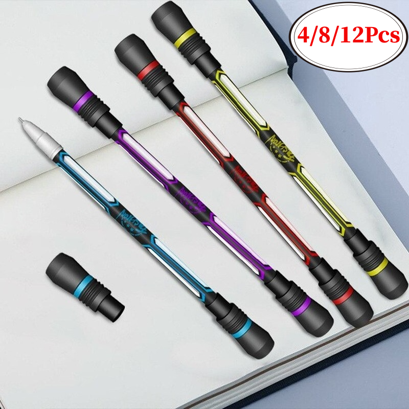 4/8/12 Pieces Creative Spinning Luminous Turn Pen Random Rotating Gaming Gel Pens Stress Reliever for Student Gift Spinner Toy
