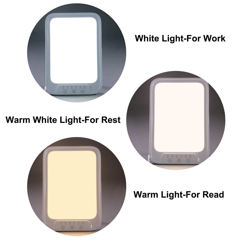 Lampe LED de thérapie par la lumière du jour, 20000 Lux, lumière fraîche et chaude, contre la dépression, 3 couleurs de lumière, 5 niveaux de luminosité, contrôle tactile