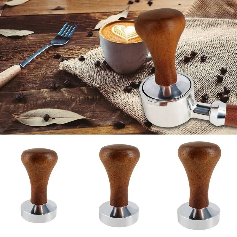 Distribuidor de café con mango de madera, herramienta de presión, martillo de polvo, 51mm, 53mm, 58mm