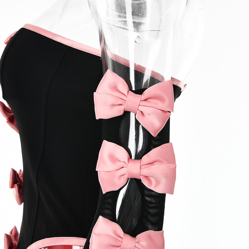 Conjunto de 2 piezas de verano para mujer, falda ajustado y Top corto, blusa Sexy con lazo sin tirantes, falda rosa, envío directo