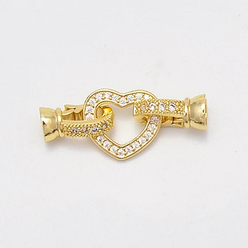 Conector de zircão pavimentado para fazer jóias diy colar pulseira corrente acessórios bronze ouro/prata cor redonda coração forma parte