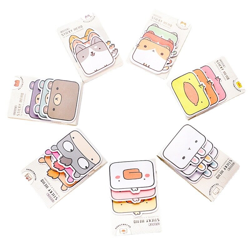 Korean Cartoon Sticky Notes Cute Creative Memo Pads Index Stickers Stationery Plan Message Label Office Learn Simple Anime Tag