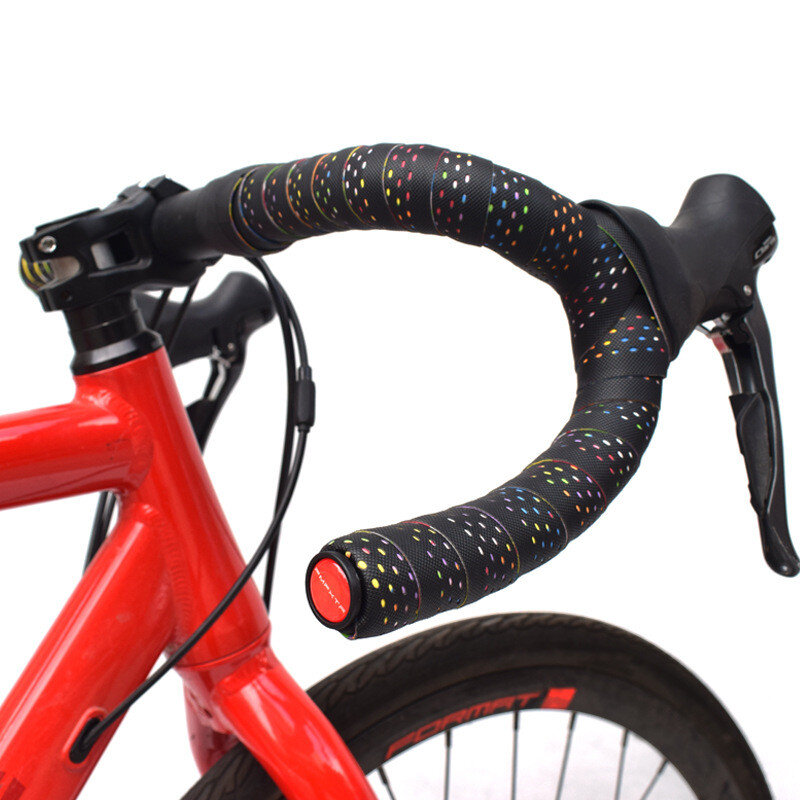 นุ่ม MTB Road Bike จักรยาน Handlebar Tape Cork EVA PU Bar Tape Professional ขี่จักรยาน Damping Anti-Vibration Wrap 2ปลั๊ก