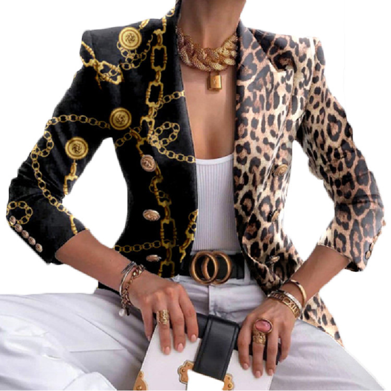 Abrigo corto elegante para mujer, Blazer con estampado de doble botonadura, chaqueta ajustada de manga larga con solapa para oficina, Otoño e Invierno