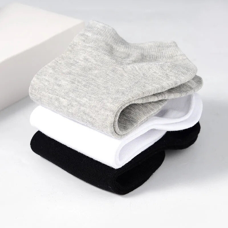 5 pares/lote baixo corte meias masculinas cor sólida preto branco cinza respirável algodão esportes meias masculinas curtas