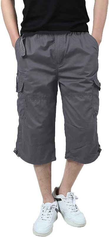Pantalones cortos Cargo hasta la rodilla para hombre, pantalón corto informal de verano de algodón con múltiples bolsillos, pantalones cortos recortados por debajo de la rodilla