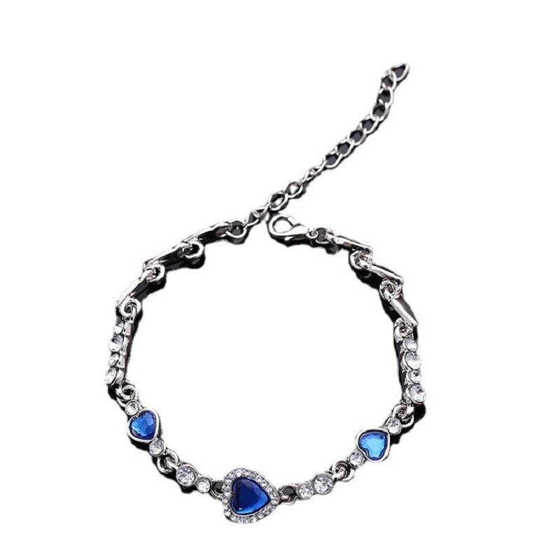 Hottest Womens Ladies Crystal Rhinestone Bangle Ocean Blue Bracelet Chain Heart Jewelry Party Gifts