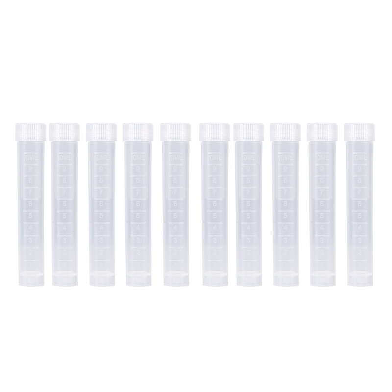 10 pces 10ml plástico congelado tubos de ensaio tubo de teste tubo de teste tubo de ensaio selo de parafuso do tubo de ensaio branco