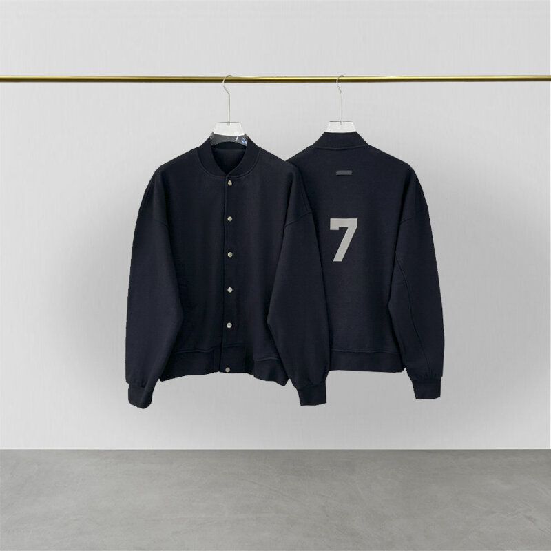 Season 7 High Street Fashion Brand ESSENTIALS Baseball Coat Flocked Print Hip Hop Loose Unisex Oversize Jacket