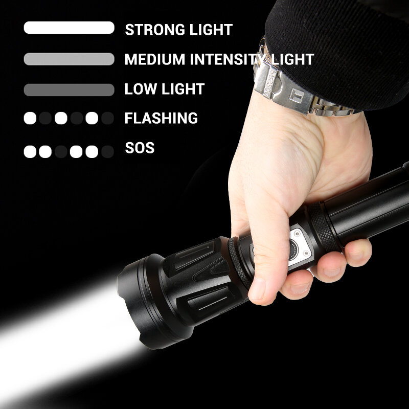 Super Powerful XHP360 LED Flashlight USB Rechargeable 5 Modes Tactical Torch Use 26650 Battery Camping Light Emergency Lantern