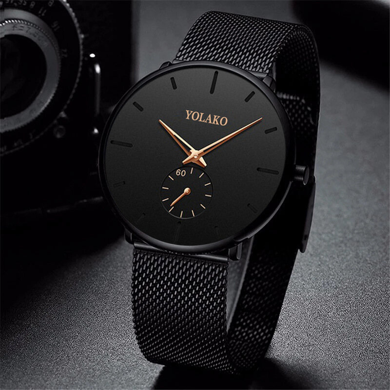 Relógio de quartzo com cinto de malha ultrafino masculino, impermeável, relógio simples, marca de moda, esporte, novo
