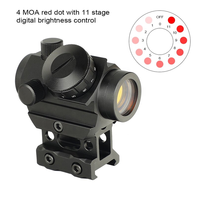 Tactical 1x20 RDS-25 Red Dot Sight 4 MOA Red Dot Gun Sight Rifle Scope with 1 Inch Riser Mount Airsoft Hunting Accessory