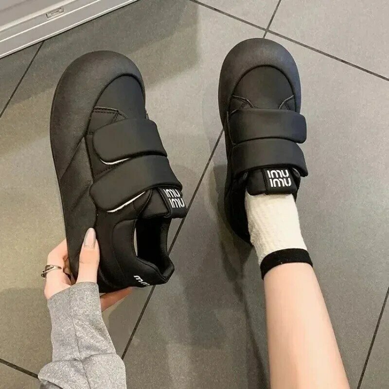 Y2K 한국 여성 캐주얼 화이트 블랙 로퍼, 운동화 빈티지 운동 귀여운 청키 스니커즈, 플랫폼 테니스 신발 플랫 빵 신발