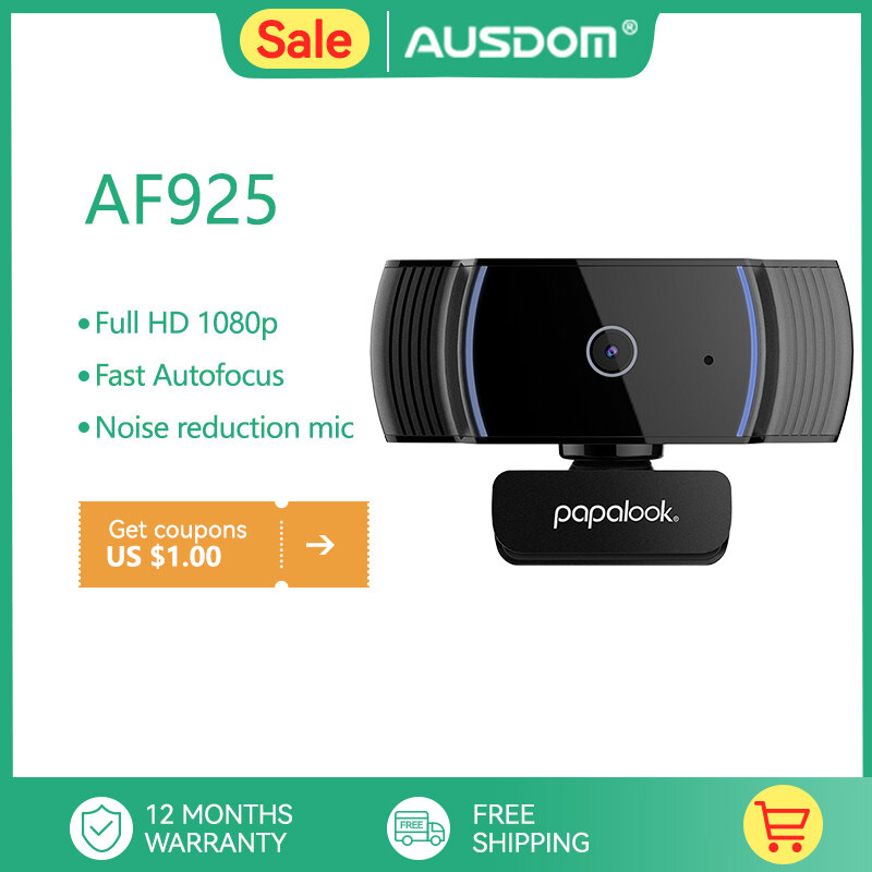 PAPALOOK – Mini webcam en HD intégrale avec fonction autofocus, caméra USB pour ordinateur portable, accessoire pour vidéoconférence, AF925 1080P, CMOS