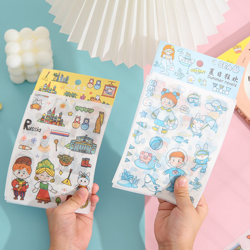 한국 크리에이티브 Ins 계정 Diy 와시 스티커, 만화 소녀 카와이 장식 계획 개인 저널 컬러 어린이 일본 문구