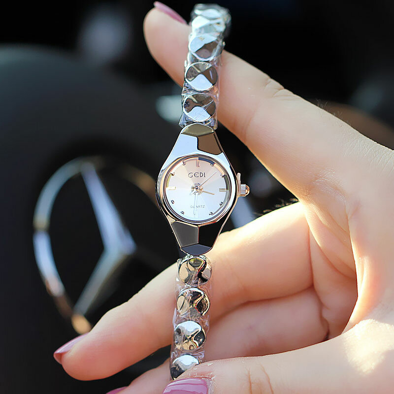 Relógio de pulseira de ouro pequeno feminino, aço inoxidável, relógio de pulso retrô feminino, relógio de vestido, moda