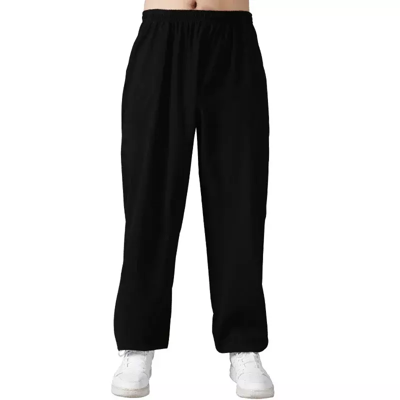 Pantaloni larghi in lino di cotone per uomo pantaloni Harem pantaloni Tai Chi da uomo arti marziali Kung Fu pantaloni da corsa estivi Yoga