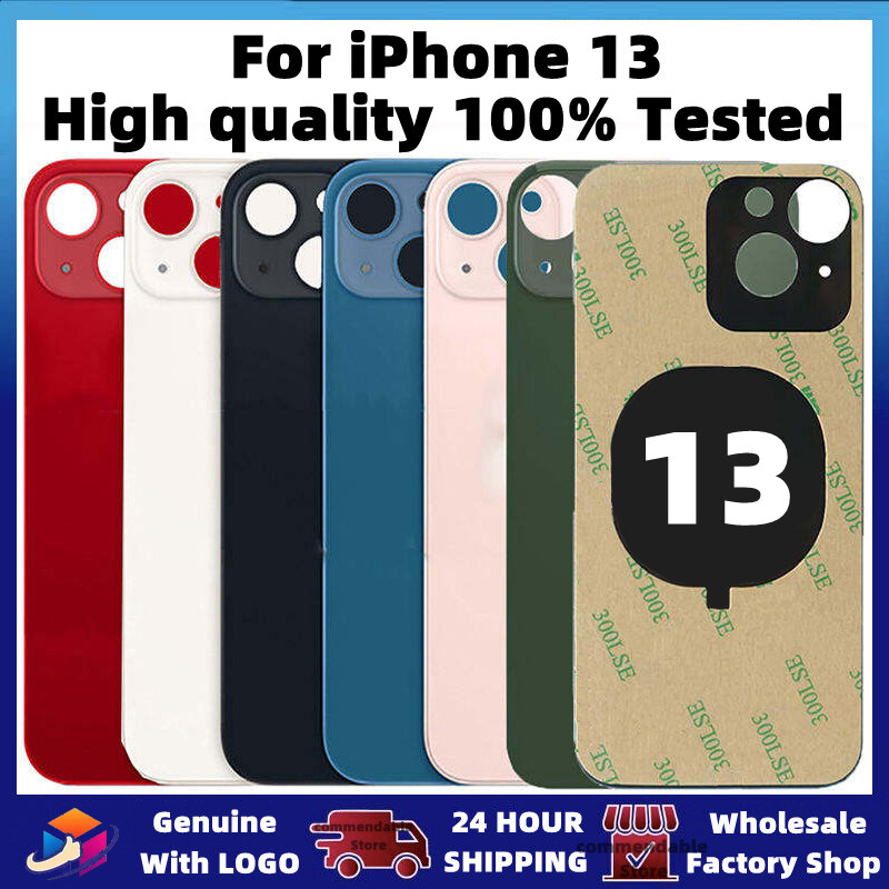 For iPhone 13 Back Glass Panel Battery Cover Replacement Parts New High quality With logo Housing Big Hole Camera Rear Glass