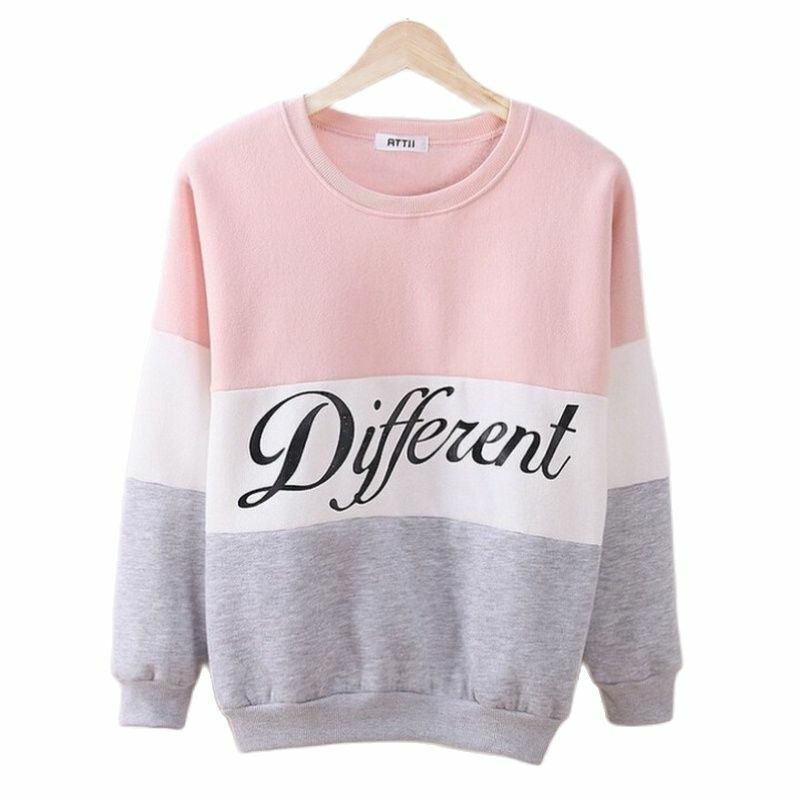 Women's Y2k Casual Non-Hoodies Autumn Winter Tricolor Colorblock Letter Print Round Neck Long Sleeve Femininas Pullover Sweater