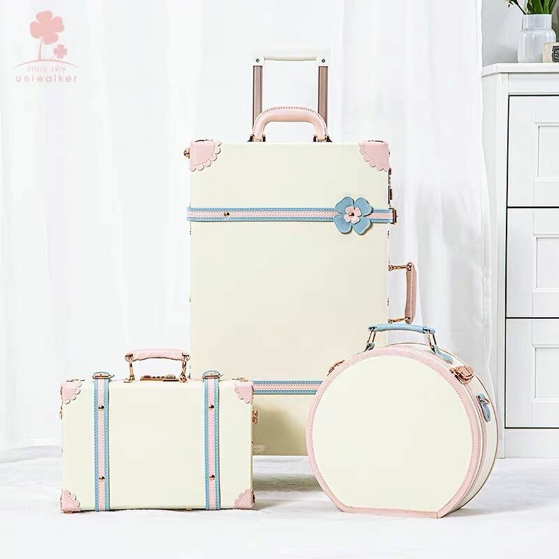 New Fashion Floral PU Travel Bag Rolling Luggage sets,13"20"22"24"26" inch Women Retro Trolley Suitcase