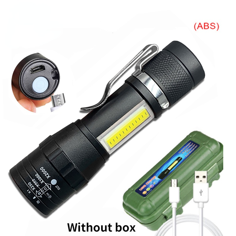 미니 줌 초점 손전등, USB COB + XPETactical 토치, LED 손전등, USB 충전식, 야외 방수, 손전등, 작업 Cob