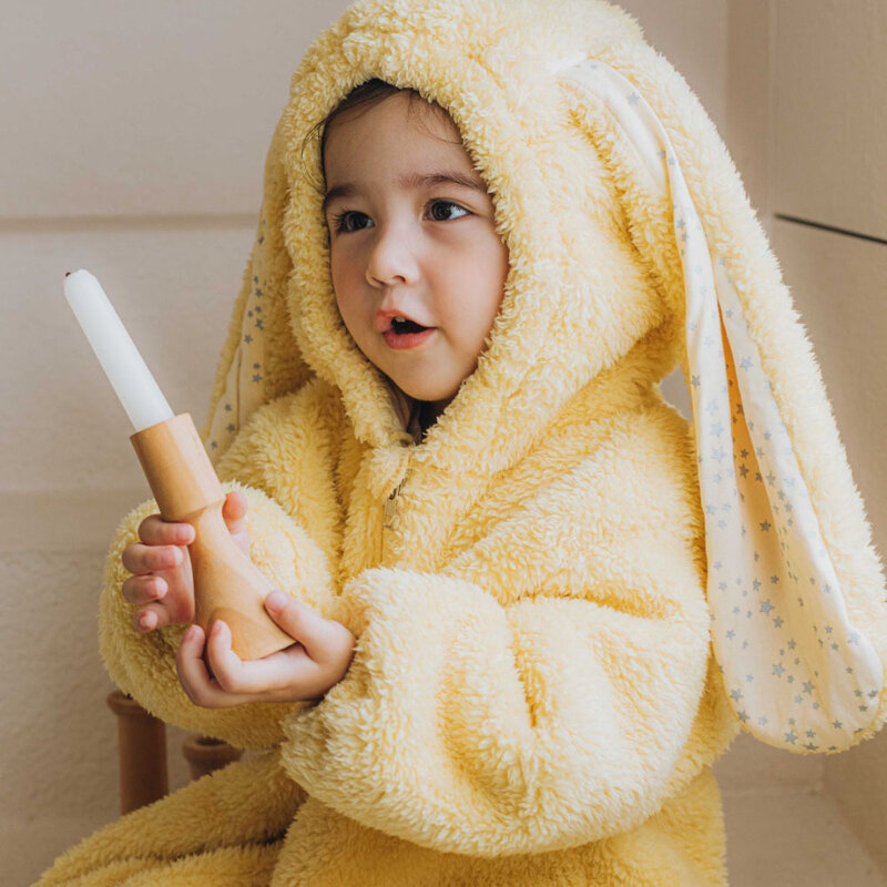Mono holgado de conejo para niñas, ropa para el hogar de felpa con capucha, con cremallera, cómodo, para invierno