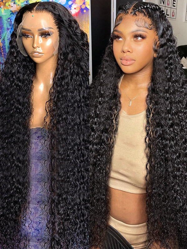 250% 30 38 40Inch Deep Wave 13x6 HD Lace Frontal Human Hair Wigs Brazilian 13x4 Water Wave Curly Frontal Wig For Women Glueless