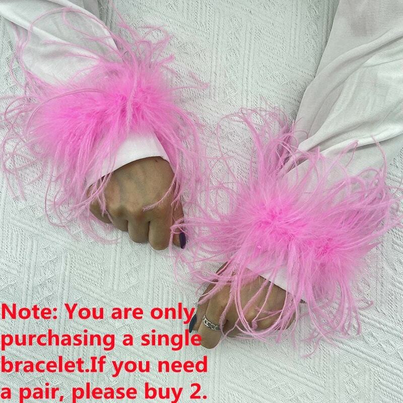 Women Real Fur Ostrich Feather Cuffs 2022 Fashion Solid Color Fur Sleeve Cuff Hair Accessories Anklet Bracelet Fur Feather Cuffs