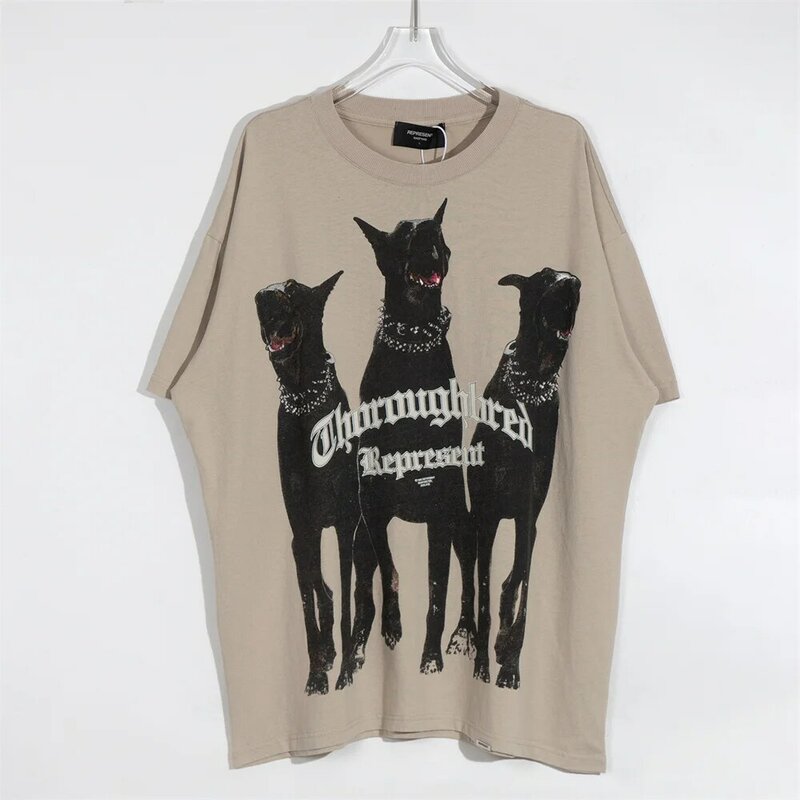 Harajuku T-Shirt Männer der 2022 Sommer Hund Brief Gedruckt Vintage T Shirt Hip Hop Streetwear Baumwolle Übergroßen Lose Gewaschen Top tees