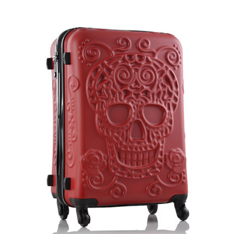 Travel Tale บุคลิกภาพแฟชั่น20/24/28นิ้วกระเป๋าเดินทางแบบลาก Spinner ยี่ห้อ Kopor Perjalanan Original 3d Skull กระเป๋าเดินทาง