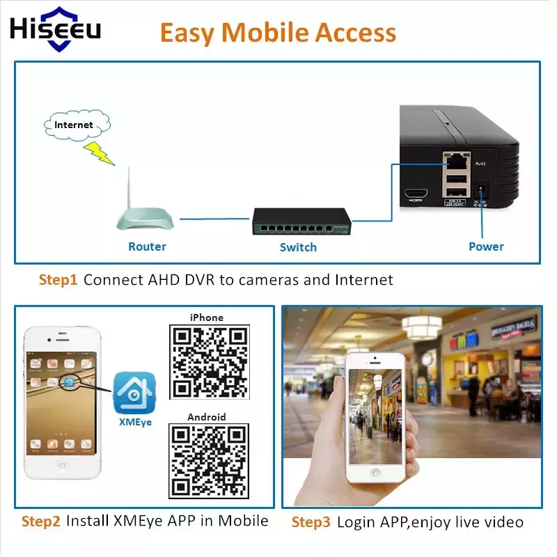 IP-камера Hiseeu 5 в 1 для системы видеонаблюдения, цифровой видеорегистратор, 4 канала, 8 каналов, поддержка 2 МП, TVI, CVI, AHD, CVBS