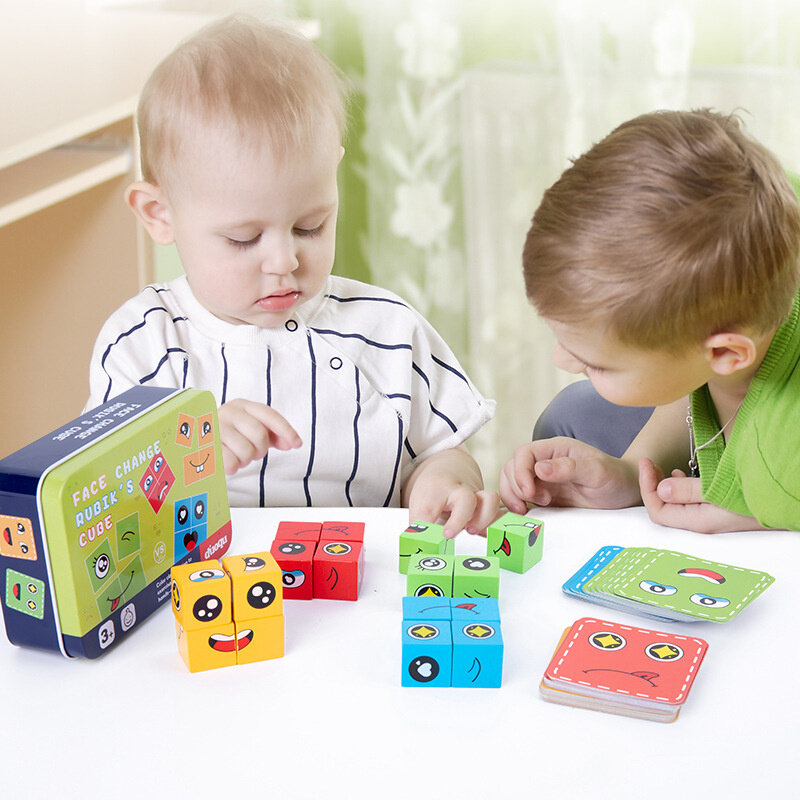 Brinquedos interativos para crianças expressão correspondência madeira montessori 3d quebra-cabeça de madeira jogos e puzzles hobbies