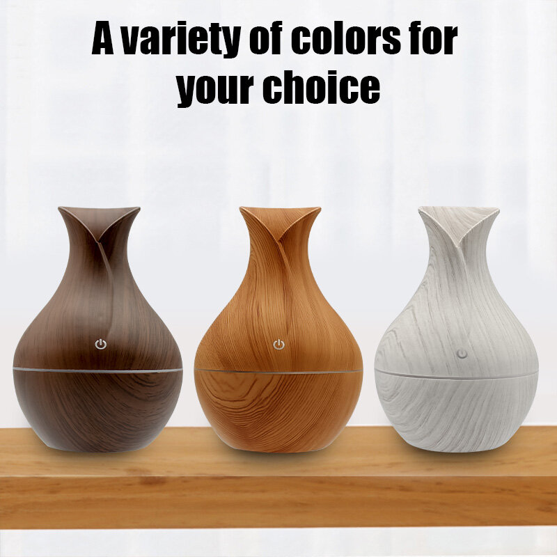 Criativo vaso umidificador de madeira grão usb colorido lâmpada escritório umidificador ar bola marquee difusor aroma óleo essencial difusa