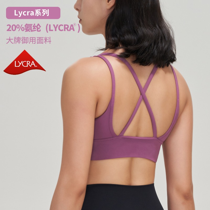 Ropa interior deportiva de LICRA a prueba de golpes, chaleco de entrenamiento cruzado en la espalda de alta intensidad con almohadillas para el pecho, sujetador de yoga femenino