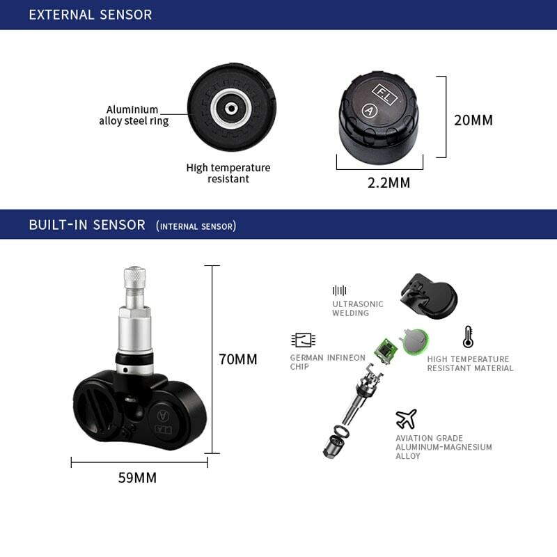 Sensor externo da pressão dos pneus da monitoração da pressão dos pneus do carro do diodo emissor de luz de riboton 3.7v embutido