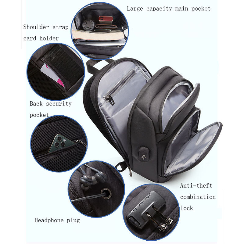 Men's Multifunction Anti-theft Shoulder Bags Man USB Travel Pack Messenger Crossbody Sling Chest Bag Pack For Male Women Female
