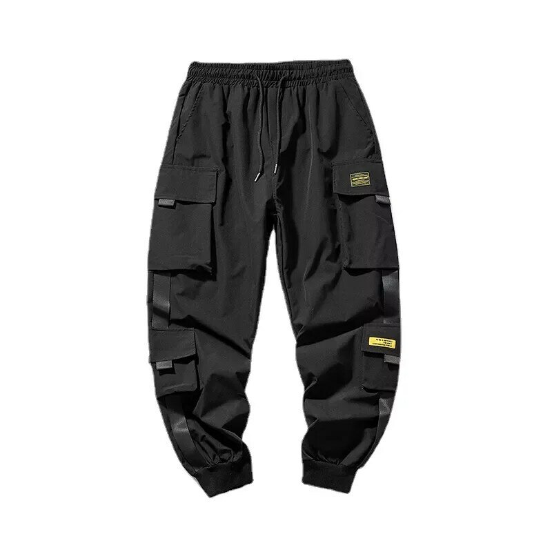 Pantalones Cargo de estilo Hip Hop para hombre, pantalón informal con bolsillos, ropa de calle, cintas, ropa de calle, novedad