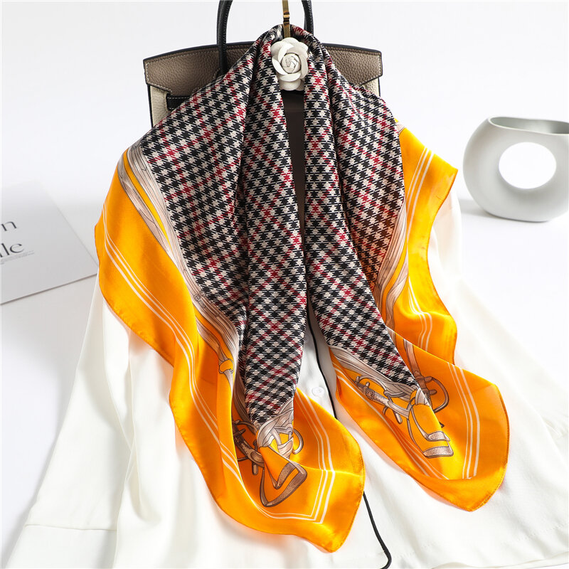 正方形のシルクのサテンのヒジャーブスカーフ,女性用,バンダナ,女性用ハンドバッグ,ヘッドバンド,90x90cm