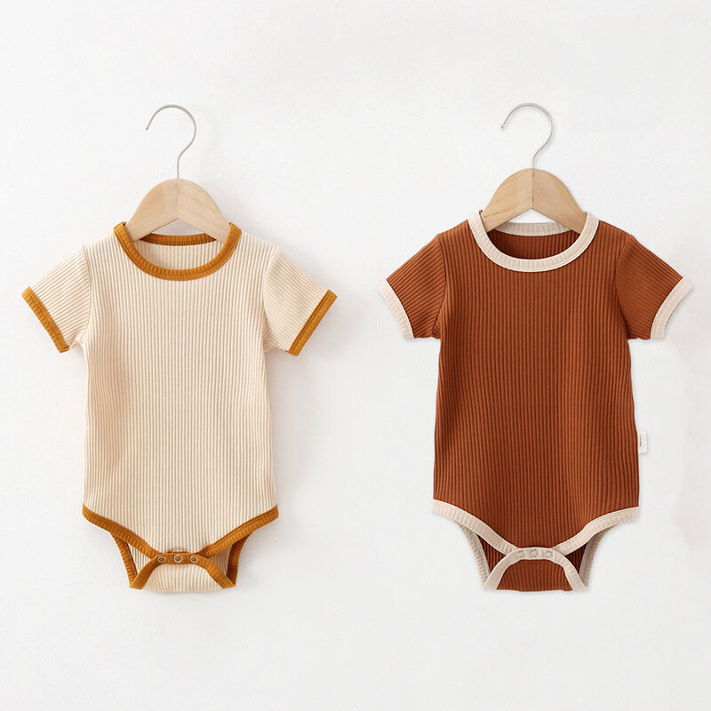 Baby Strampler Solid Neugeborenen Jungen Mädchen Ein-stück Kleidung Kurzarm 2022 Sommer Baumwolle Kleinkind Body Gestrickte Overalls